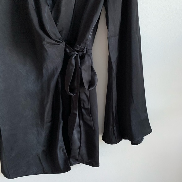Show Me Your Mumu Wrap Black Sheen Satin Romper - Picture 9 of 15